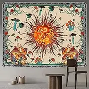 Meagtlva 59x51 Inch Sun Tapestry,Mushoom Tapestry,Wall Hanging Tapestry Aesthetic,Tapestry for Bedroom Living Room (Burning Sun)