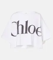 [Chloe] Chloé Logo cropped cotton jersey T-shirt AU 14 white
