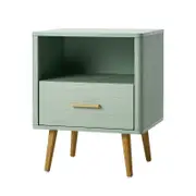 Oikiture Bedside Table 1 Drawer Open Shelf Nightstand Green