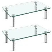 Clear Glass Desk Stand 2 Pack Computer Monitor Riser with Height Adjustable M...