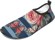[BTCOWZRV] Water Shoes for Women Men Blue Striped Butterfly Water Sports Shoes Slip-on Breathable Lightweight Athletic Aqua Sock