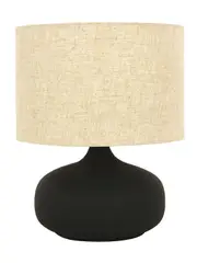 Mietta 1 Light Table Lamp with Black Ceramic Base and Natural Linen Shade
