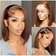 wigs for women Chocolate Brown Lace Front Wigs Brown Lace Front Human Hair Wigs #4 13x4 Full Lace Frontal Bob Wigs wig with bangs(12inches)