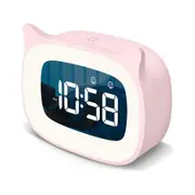 Kids Alarm Clock with Night Light & 18 Ringtones, Rechargeable, Cute Cat Ear Clock for Boys Girls Birthday Presents, Digital Clock (Pink)