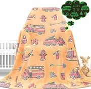 Gdindff Glow in The Dark Blanket Toy Fire Trucks Blankets for Toddler Boys Gifts Cars Throw Blanket Firetruck Birthday Gifts for Kids