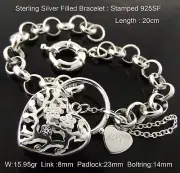 925 Sterling Silver Filled Padlock Bracelet and Chains Belcher Antique Heart