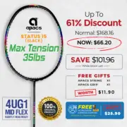 Apacs Status 15 (Black) Badminton Racket - 100% Original FREE String & Grip