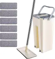 Rexyuptzz Microfiber Flat Mop with Bucket,6 Reusable Mop Pads