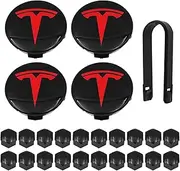 WANGCL Set of 25 Wheel Trims with 4 Centre Hub Caps 20 Wheel Nut Covers 1 Puller Fits Model 3 Model Y Model S Model X Red T