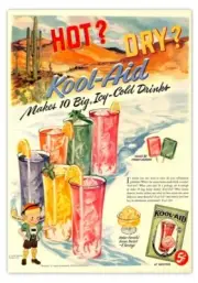 VINTAGE AD MAGNET-HOT? DRY? KOOL-AID MAKES 10 BIG ICY COLD DRINKS-OLD AD MAGNET