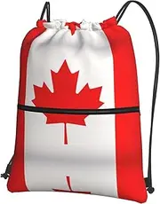 EdWal Canadian Flag Print Drawstring Backpack Gym Bags Sports Bags With Zipper Pocket For Travel Beach, Black, One Size