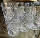 VTG Libbey Hobstar Highball Tumbler Heavy Cut Glass 16oz Star Design Set of 6NWT