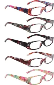 5 Pack Spring Hinge Reading Glasses Rectangular Fashion Quality Readers for Men