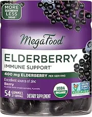 MegaFood - Elderberry Immune Support - Elderberry Gummies with Zinc, Ginger & Blueberry - USDA Organic, Vegan, Gluten-Free, Non-GMO - Berry Flavour, 54 Gummies