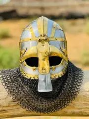 Viking Chainmail Helmet, Vandal Medusa Steel and Brass Helmet Gift for Halloween