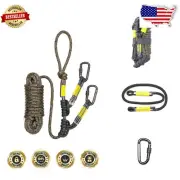 30ft Hunting Safety Rope with Prusik Knots & Carabiners for Secure Tree Climbing
