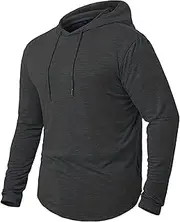 [Generic] Mens Hooded T Shirts Long Sleeve Moisture Wicking Sports Tops Workout Crew Neck Classic Plain High Performance Shirt