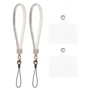 2 Pcs Phone Lanyard, Detachable Wrist Strap Glitters with Phone Patches, White