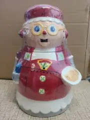 Vintage Sleigh Bell Bistro Cookie Jar Robot Mrs. Claus Chef Ceramic Cookies