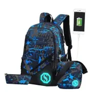 Boy Girl Unisex Fashion School Bag Backpack Bookbag with 20L Usb Colorg 3 Sets