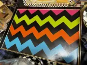 Mackenzie Childs Large Tray Trampoline Colorful ZigZag Polka 20”x14”