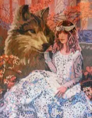 "Lady and Wolf" Printed Needlepoint Tapestry Canvas Collection D'art 11870