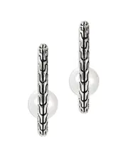 John Hardy Sterling Silver Jh Essentials Cultured Freshwater Pearl Carved Chain Hoop Earrings