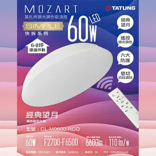 免運 大優惠〖大同TATUNG〗 莫札特 60W LED 調光調色 附遙控 吸頂燈 望月 星鑽 星環 快速安裝〖永光照明〗