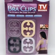 NEW-Smart Bra Clips-Hides Bra Strap/8 Pack of 2 WH/2 BL/2 Nude 2 Clear-TV BRANDS