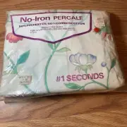 No Iron Percale Cal King Red/Blue Floral Fitted Sheet NOS VTG Irregular USA