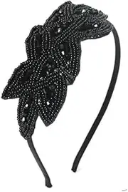 Flapper Headband 1920s Headbands for Women Girls Vintage Beades Hairbands Rhinestone Head Bands 1920s Retro Headband for Women Flapper Headpiece Hair Accessories (Black, One size)