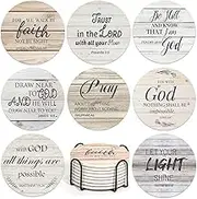 Billbotk Ceramic Coasters with Bible Verses, Christian Coasters Set of 8 with Holder, Absorbent Drink Coasters for Christian Gifts and Home Decor, 4 Inches