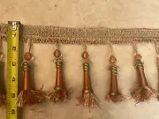 Fringe Beaded Wood Tassel Trim 5” W/ Gimp Top Sold By The Yard Orange / Copper