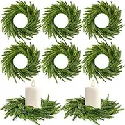 Dingion 18 Pcs Norfolk Pine Wreath Candle Ring Wreath 6 Inch Artificial Pillars Wedding Candle Wreaths Green Pine Candle Ring Ornament for Christmas Farmhouse Table Decoration Xmas Table Centerpiece