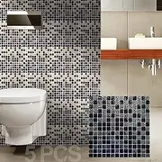 [LSDECO] 5 Sheets Glass Tiles Backsplash Mosaic Tile for Kitchen Bathroom Wall (Laguna Black Iridescent, 5 Sq.Ft)