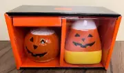 Halloween Salt & Pepper Shaker Set Ceramic Candy Corn Jack OLantern Orange White
