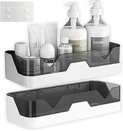 DOTOTO 2-Pack Adhesive Shower Caddy, Double Layer Storage Organizer with Drainage, Shower Shelf for Bathroom and Kitchen, No-Drill Bathroom Shelf (Grey)