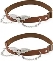 [alisikee] 2PCs Brown Adjustable Skull Bat Wing Leg Garter, Elastic Punk Thigh Garters Belt with Chains for Women Parties, Brown, One Size