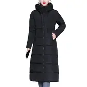 Women Winter Down Jacket Casual Long Zip Up Outerwear Puffer Jacket Suitable For Friends Gathering Wear Black XL