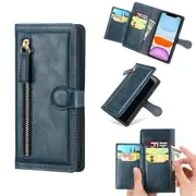 Zip Flip Card Wallet Phone Case For iPhone 11/12/13 Series-Blue