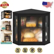 Elegant Black Bamboo Bread Storage Box with Wavy Acrylic Panel – Medium Size