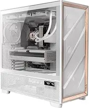 Antec Flux Pro White, 6 x PWM Fans Included, High-Airflow Front Panel with Birch Wood, iShift PSU 90° Mount, USB3.0 x 2, Type-C, 420mm Radiator Support, Temp. Display, Full-Tower E-ATX PC Case