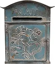 Creative Co-Op Distressed Blue Embossed Tin Mail Box