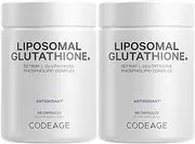 Codeage Liposomal Glutathione Supplement - Pure Reduced Setria L Glutathione Skin - Nano Encapsulated Glutathione Powder Pills - Phospholipids - Antioxidant Complex - Vegan, Non-GMO - 2 Pack