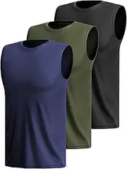 [Hioutdoor] Pack of 3 Sports Tank Top Men's Sleeveless Shirt Fitness Underarm Shirt Quick-Drying Muscle Shirt Breathable Running Shirt Tank Top Gym Functional Shirt Sleeveless Sports Shirt Vests Multipack