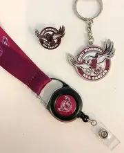 SET OF 3 MANLY SEA EAGLES NRL TEAM LANYARD + LOGO PIN BADGE + LOGO KEY RING