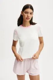 [Body] Body - Peached Jersey Contrast Baby Tee - Coconut milk/pink stripe S COCONUT MILK/PINK STRIPE