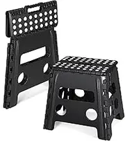 Folding Step Stool 13", Durable Kids Step Stool, Heavy Duty Step Stools for Adults, Compact Foot Stools, Light-Weight Toddler Step Stool for Kitchen, Bathroom, Holds Up to 300 lbs (Black)