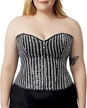 [Generic] Women's Glitter Sequin Bustier Corset Top Zipper Strapless Tube Top Festival Outfits