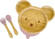 Baby Bamboo Suction Plate and Cutlery Set - Baby Weaning Set for Toddler Bear...